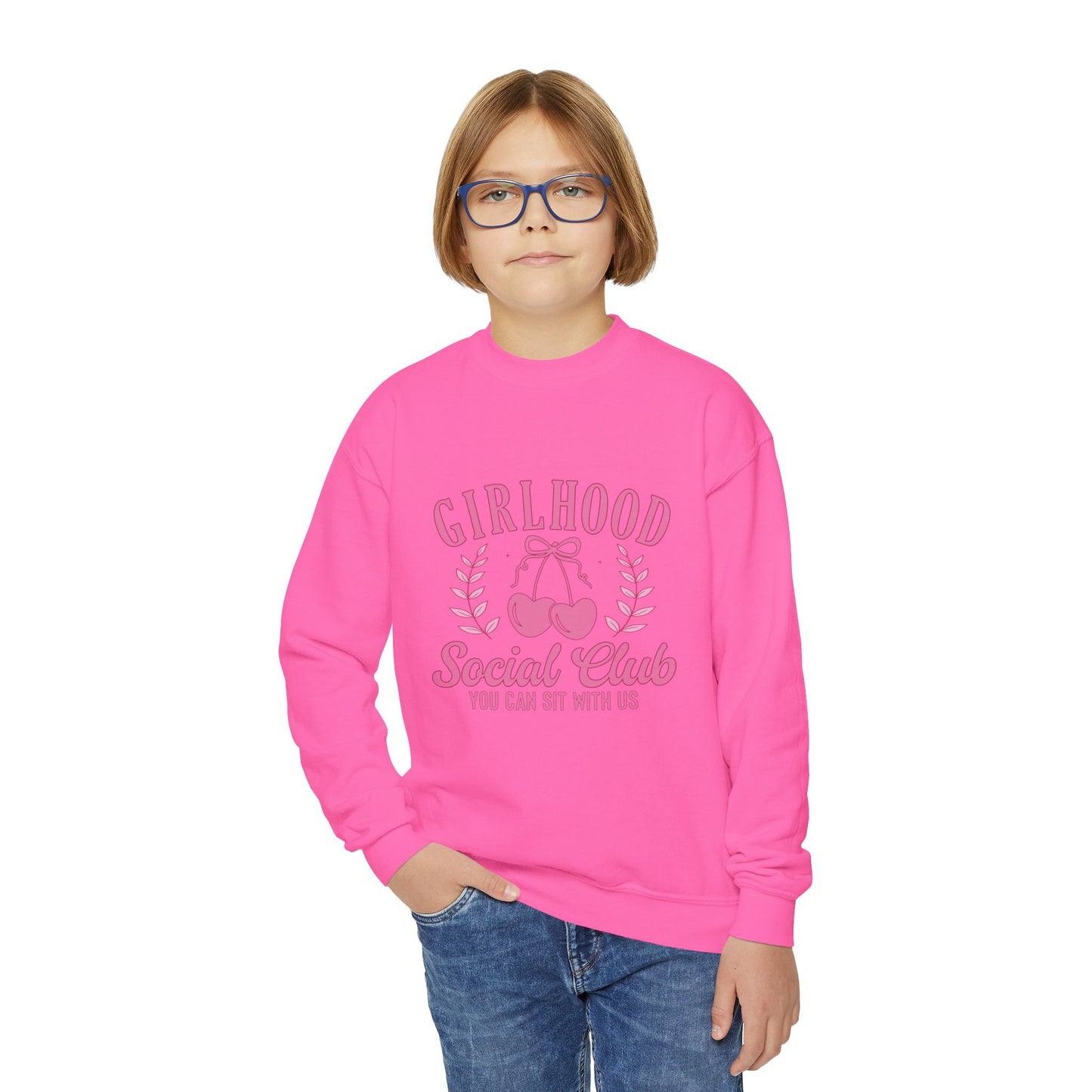 Girlhood Social Club Youth Crewneck Sweatshirt - You Can Sit With Us, Kind Girls Gift, Supportive Women, Comfy and Cute Apparel