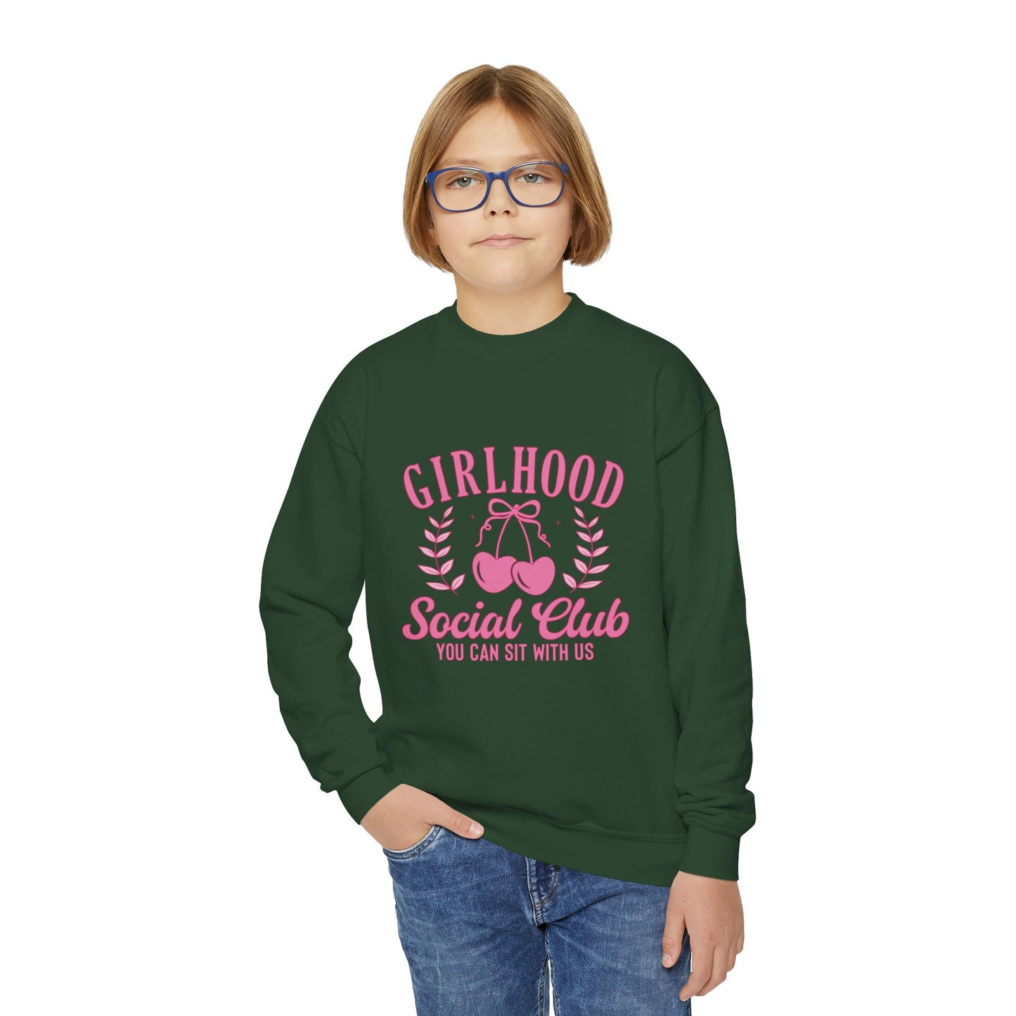 Girlhood Social Club Youth Crewneck Sweatshirt - You Can Sit With Us, Kind Girls Gift, Supportive Women, Comfy and Cute Apparel