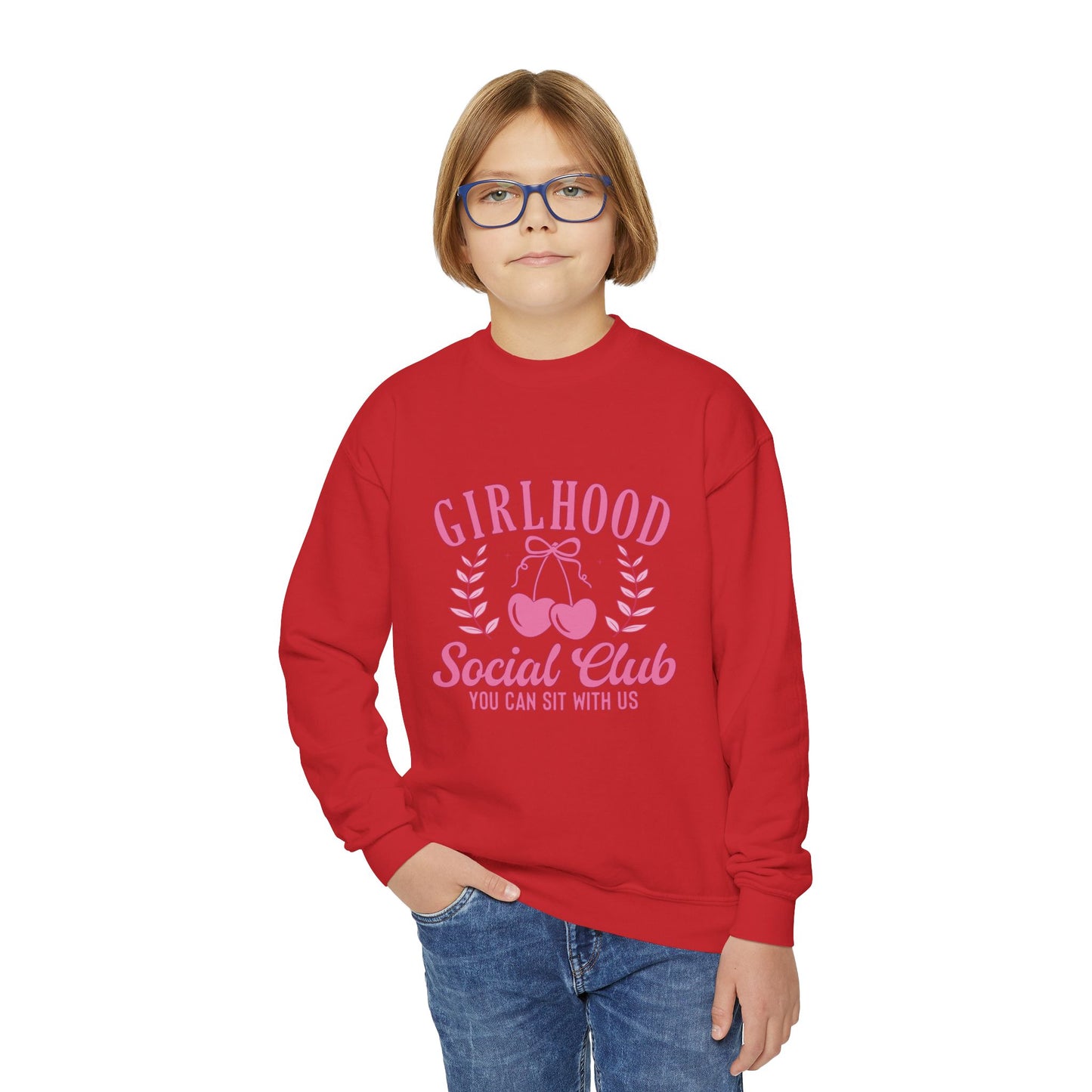 Girlhood Social Club Youth Crewneck Sweatshirt - You Can Sit With Us, Kind Girls Gift, Supportive Women, Comfy and Cute Apparel