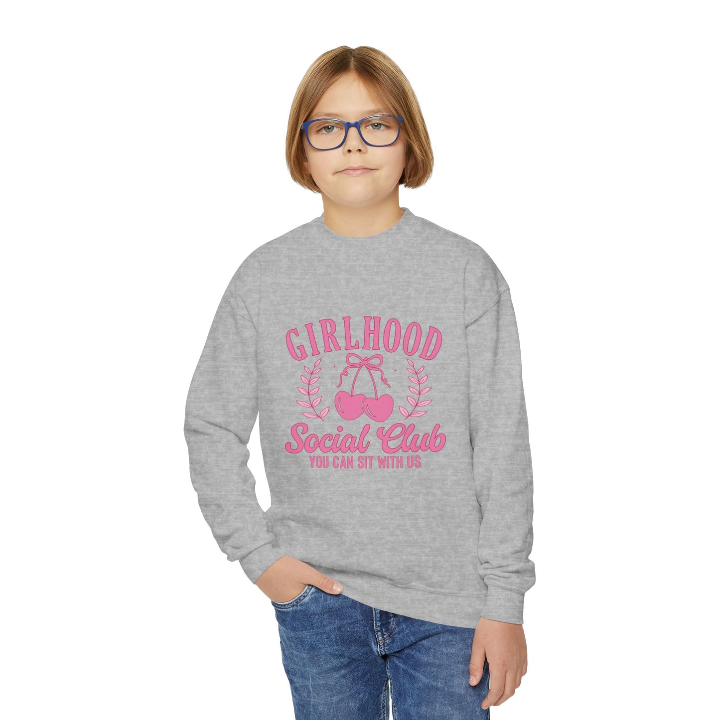 Girlhood Social Club Youth Crewneck Sweatshirt - You Can Sit With Us, Kind Girls Gift, Supportive Women, Comfy and Cute Apparel