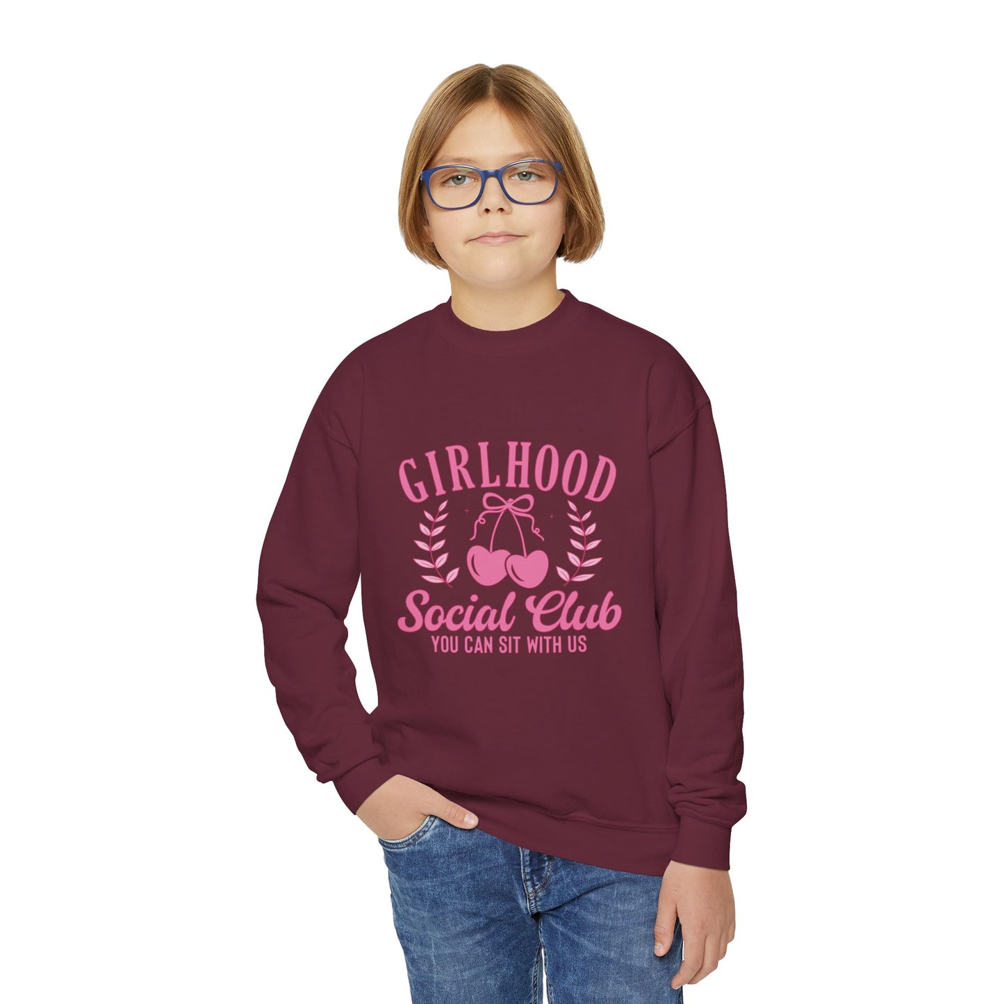 Girlhood Social Club Youth Crewneck Sweatshirt - You Can Sit With Us, Kind Girls Gift, Supportive Women, Comfy and Cute Apparel
