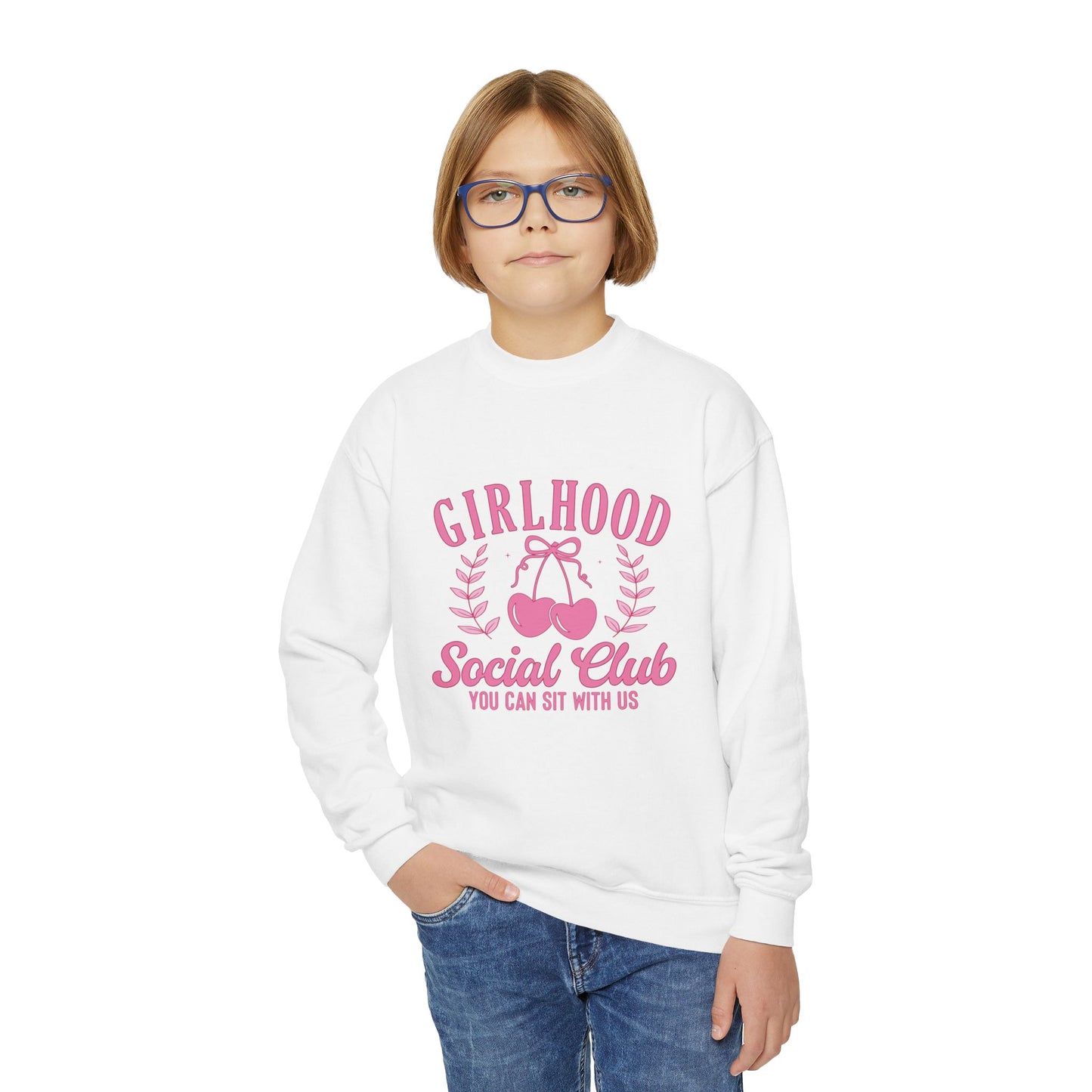 Girlhood Social Club Youth Crewneck Sweatshirt - You Can Sit With Us, Kind Girls Gift, Supportive Women, Comfy and Cute Apparel