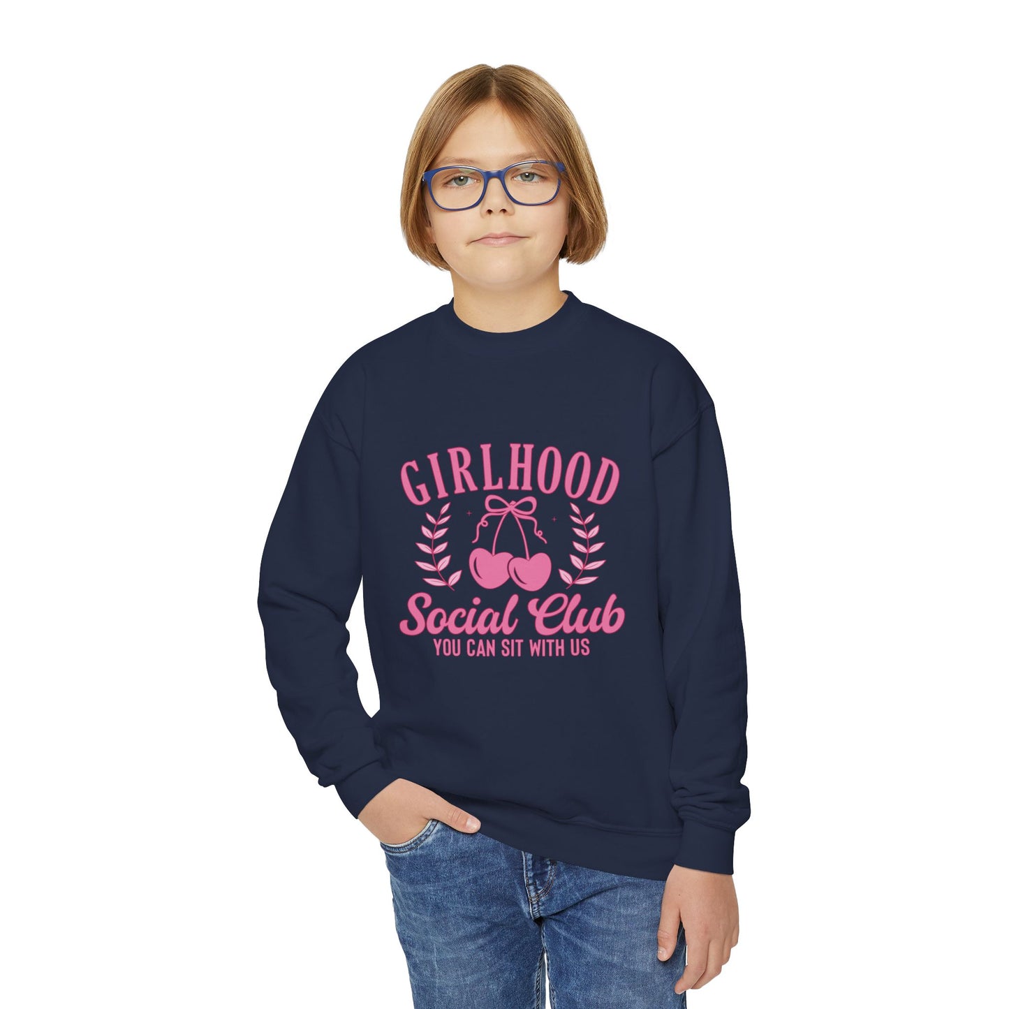 Girlhood Social Club Youth Crewneck Sweatshirt - You Can Sit With Us, Kind Girls Gift, Supportive Women, Comfy and Cute Apparel