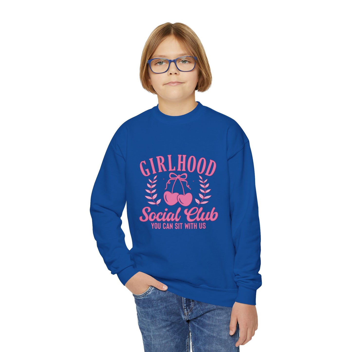 Girlhood Social Club Youth Crewneck Sweatshirt - You Can Sit With Us, Kind Girls Gift, Supportive Women, Comfy and Cute Apparel